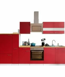 RESPEKTA Küchenblock - Rot-weiß - Mit E-Geräten - 300 Cm