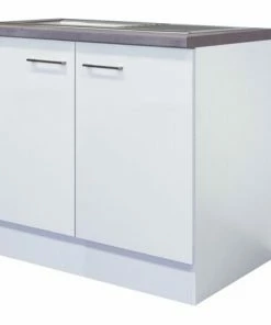 Spülenunterschrank ELEA - Weiß-Beton - Mit Spüle - 100 Cm Breit