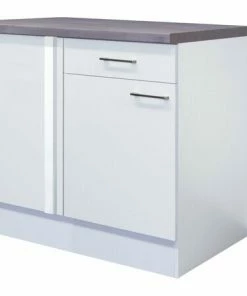 Eck-Unterschrank ELEA - Weiß-Beton - 110 Cm