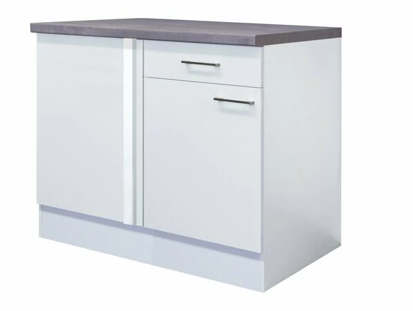 Eck-Unterschrank ELEA - Weiß-Beton - 110 Cm